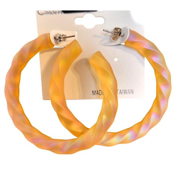 Orange Hoop Earring 2" Retro Bold Iridescent Y2K Festival Pierced 80's Statement - Picture 1 of 7